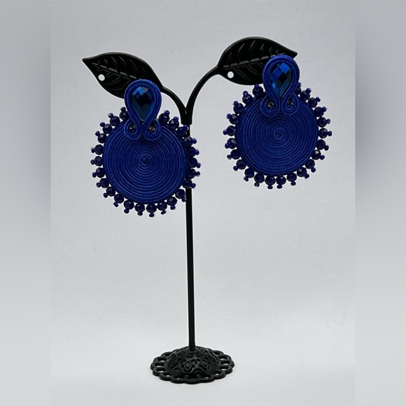 Elegant Royal Blue Stylish Earrings - Statement Glam Earrings - Trendy Earrings - Picture 3 of 8